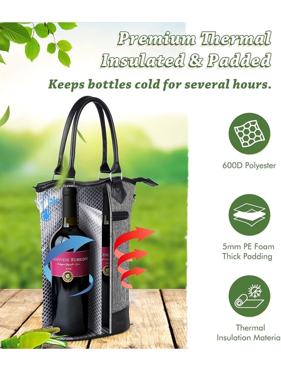 Handbags - Insulated Gray Wine Tote Bag with Black Trim